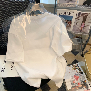 RM993#白色短袖t恤女夏季2023新款宽松圆领印花上衣港风休闲体恤