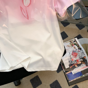 RM689#夏季宽松圆领上衣新款短袖t恤女印花 后包条