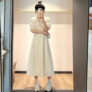 RM218#茶歇白色连衣裙子2023夏季新款设计感小众女装法式高级感别致气质