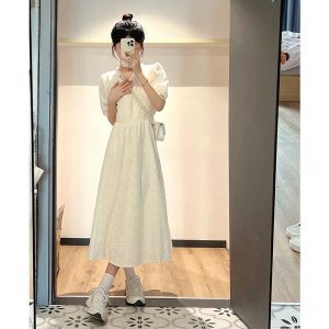 RM218#茶歇白色连衣裙子2023夏季新款设计感小众女装法式高级感别致气质