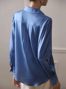 TR11474# 重磅真丝衬衫女春装新款长袖缎面高端蓝色印花桑蚕丝衬衣 服装批发女装直播货源