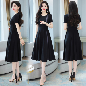 RM5551#设计感连衣裙高级感女新款夏季长款短袖撞色赫本风小黑裙