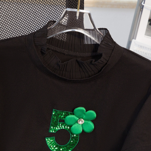 TR14565# 设计感小众黑色圆领字母印花短袖T恤女欧洲站夏季新款 服装批发女装服饰货源