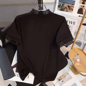 TR14565# 设计感小众黑色圆领字母印花短袖T恤女欧洲站夏季新款 服装批发女装服饰货源
