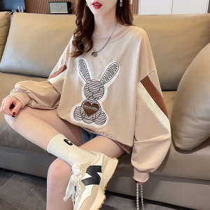 RM511#韩版绣花撞色中长款个性长袖卫衣女潮