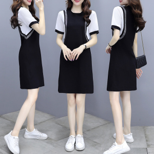 RM5847#中长款T恤裙撞色袖圆领大码连衣裙女
