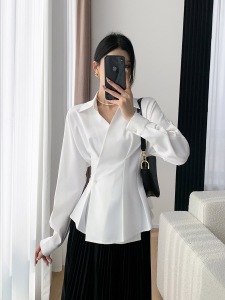 TR11460# 白色衬衫女春装新款高级感法式时尚气质收腰长袖上衣 服装批发女装直播货源