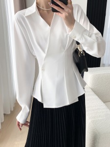 TR11460# 白色衬衫女春装新款高级感法式时尚气质收腰长袖上衣 服装批发女装直播货源