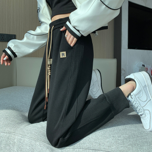 RM2476#春夏新款小个子束脚哈伦运动裤子高腰宽松显瘦休闲卫裤女