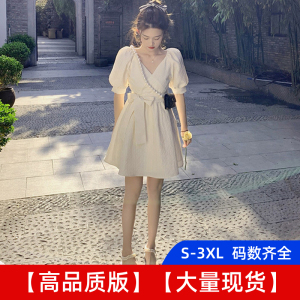 RM8156#茶歇式高级感v领连衣裙2023年新款初恋赫本风收腰显瘦裙子女夏季
