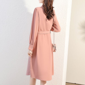 RM24146#新款时尚拼接撞色收腰显瘦中长款知性女式连衣裙女