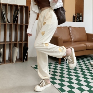 RM738#韩版休闲刺绣束脚裤女哈伦裤学生流行长裤