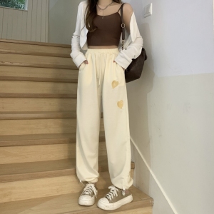 RM738#韩版休闲刺绣束脚裤女哈伦裤学生流行长裤