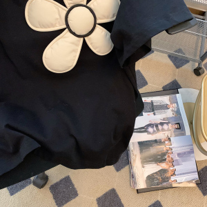 RM698#夏季宽松圆领上衣新款短袖t恤女装饰花朵 原版做法 后包条