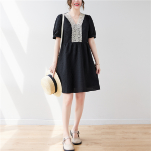RM1193#夏季新款小黑裙气质显瘦蕾丝拼接连衣裙