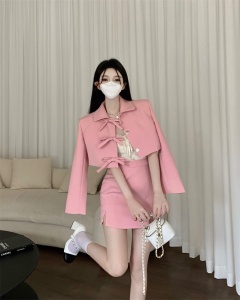 TR48244# 蝴蝶结西装外套+开叉半身裙套装 服装批发女装批发服饰货源