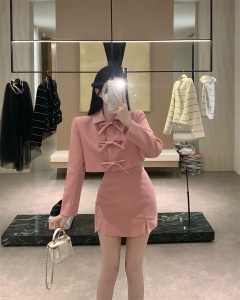 TR48244# 蝴蝶结西装外套+开叉半身裙套装 服装批发女装批发服饰货源