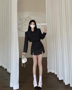 TR48244# 蝴蝶结西装外套+开叉半身裙套装 服装批发女装批发服饰货源