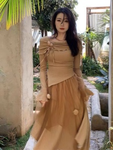 TR12626# 新中式国风套装女春季设计感上衣半身纱裙两件套