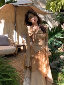 TR12626# 新中式国风套装女春季设计感上衣半身纱裙两件套