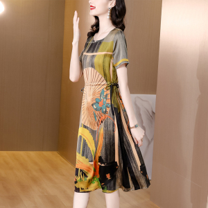 RM3277#春夏新款女装时髦重磅真丝弹力缎宽松气质显瘦连衣裙系带