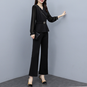 RM1693#洋气名媛风时尚大码女装女神范显瘦阔腿裤职业装两件套
