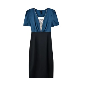 RM1480#醋酸拼接连衣裙小众设计2023新款夏季高端气质短袖包臀裙子女士