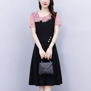 RM1454#大码女装2023夏季新款韩版时尚修身拼接胖mm显瘦减龄连衣裙