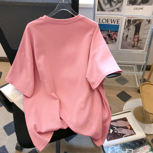 RM996#棉后包条螺纹领 新款纯棉短袖t恤女印花抖音质量