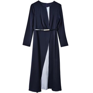 RM1494#藏蓝色拼接连衣裙2023春季新款高级感气质洋气显瘦减龄大摆裙子