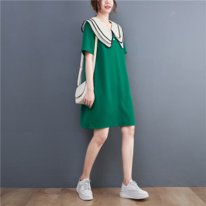 RM1199#新款大码荷叶领垂感气质显瘦连衣裙