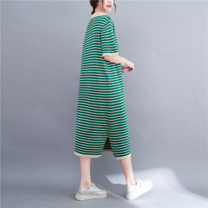 RM1200#夏季针织条纹中长T恤连衣裙