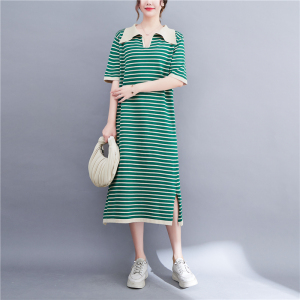 RM1200#夏季针织条纹中长T恤连衣裙