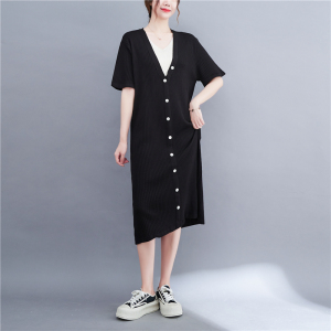RM1201#夏季新款大码条纹针织短袖连衣裙