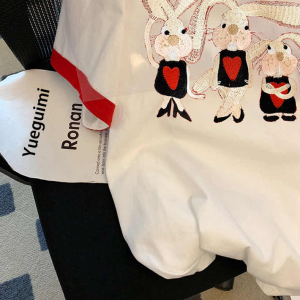 TR13132# 纯棉紧密赛后包领白色短袖兔子t恤女ins潮牌设计感新款夏季 服装批发女装直播货源