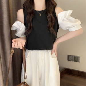 TR11908# 拉架夏装新款韩版短袖T恤女露肩上衣 服装批发女装服饰货源