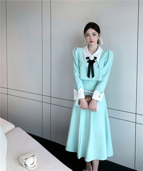 RM9002#气质时尚小香外套高腰中长裙通勤简约半身裙套装
