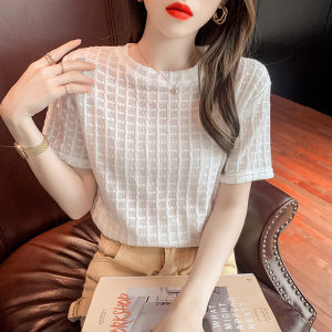 RM1398#新款夏季韩版圆领格子百搭显瘦短袖T恤打底衫女