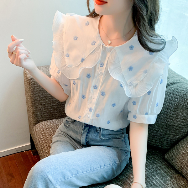 RM1399#新款夏季韩版短袖雪纺洋气小众百搭时尚上衣小衫女