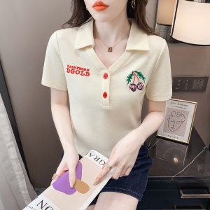RM1224#短袖t恤女夏2023新款韩版字母刺绣小个子polo领上衣