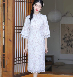 RM1522#新款改良旗袍倒大袖碎花新中式女装国风小清新气质年轻款裙子