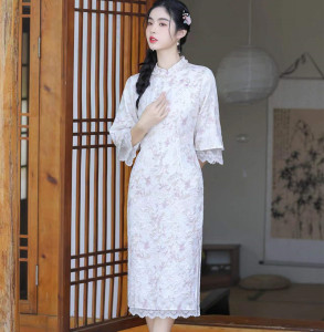 RM1522#新款改良旗袍倒大袖碎花新中式女装国风小清新气质年轻款裙子