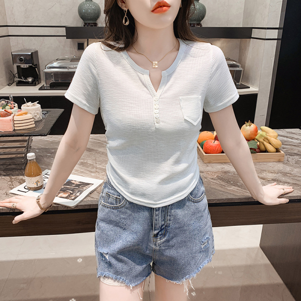 RM2160#夏季新款韩版高腰修身显瘦短款上衣半袖体恤