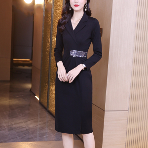 RM8372#连衣裙女2023新款法式高端气质名媛长袖黑色裙子包臀裙早春