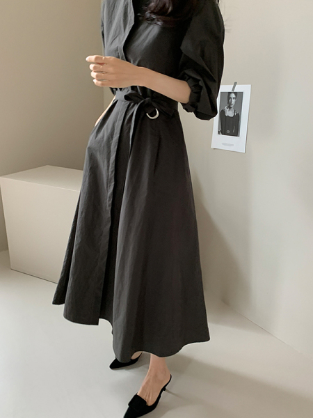 RM1121#韩国东大门 新款宽松衬衫裙系带连衣裙长裙