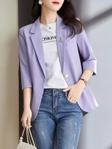 TR17327# 紫色小西装外套女新款夏薄款设计感小众七分袖休闲小个子西服 服装批发女装服饰批发