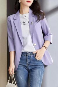 TR17327# 紫色小西装外套女新款夏薄款设计感小众七分袖休闲小个子西服 服装批发女装服饰批发