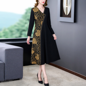 RM3116#名媛高端洋气连衣裙 新款中年时尚大码减龄收腰显瘦裙子