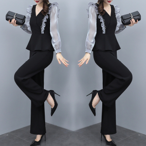 RM1694#洋气大码女装高端重工钉珠女神范显瘦阔腿裤职业两件套