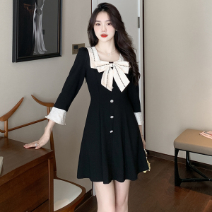 RM1384#新款小香风气质黑白修身喇叭七分袖气质连衣裙